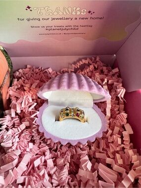 July Child - Royalty Ring Thick - Gold Multi-Gemstone Dome Band	
L-US 9-UK S